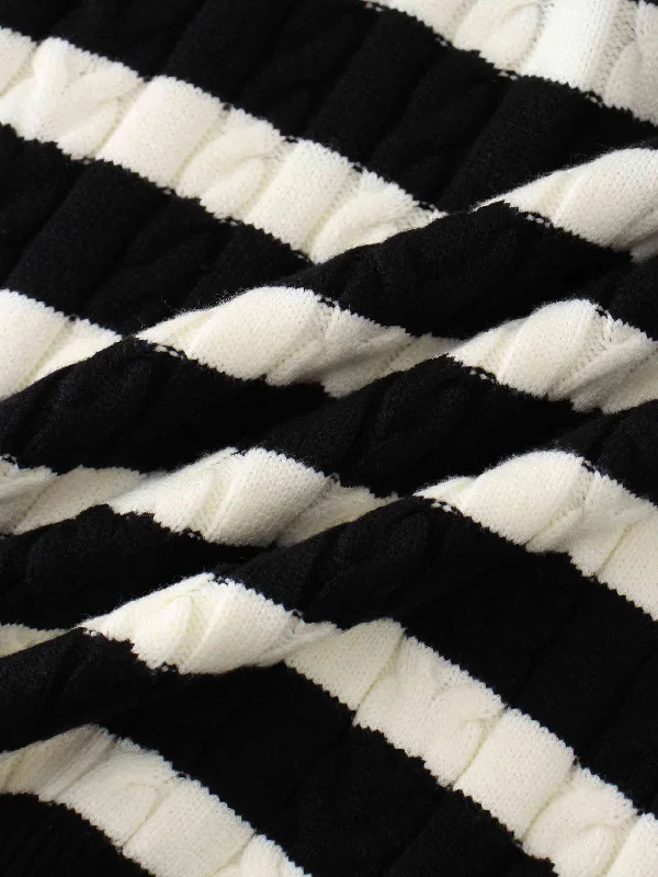 Cable Striped Sweater-Black/White