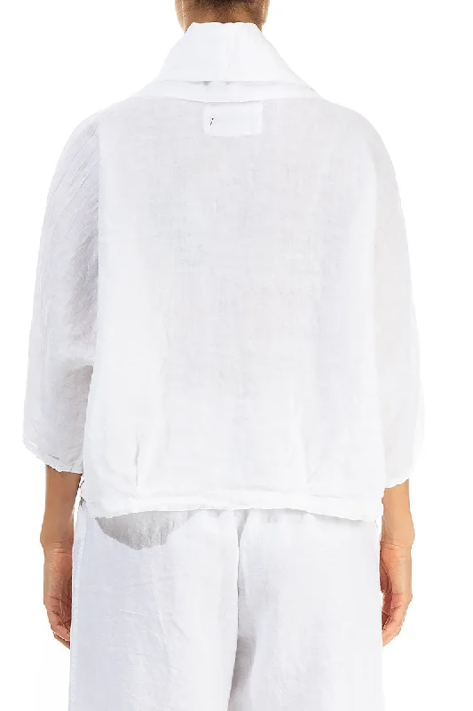 Cowl Neck White Linen Blouse