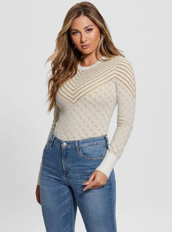 Cream White Renee Logo Knit Top