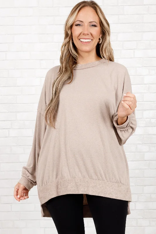 Gushing Gal Pullover, Taupe