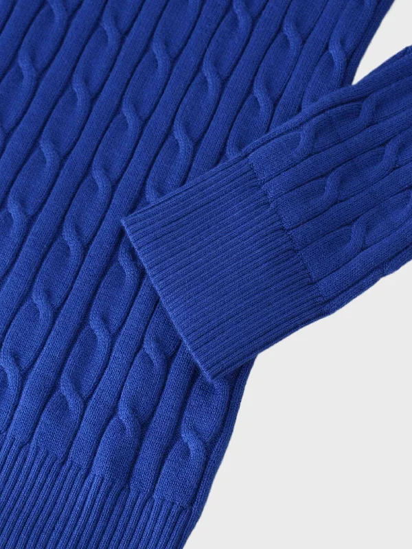 Knit Cable Sweater-Cobalt Blue