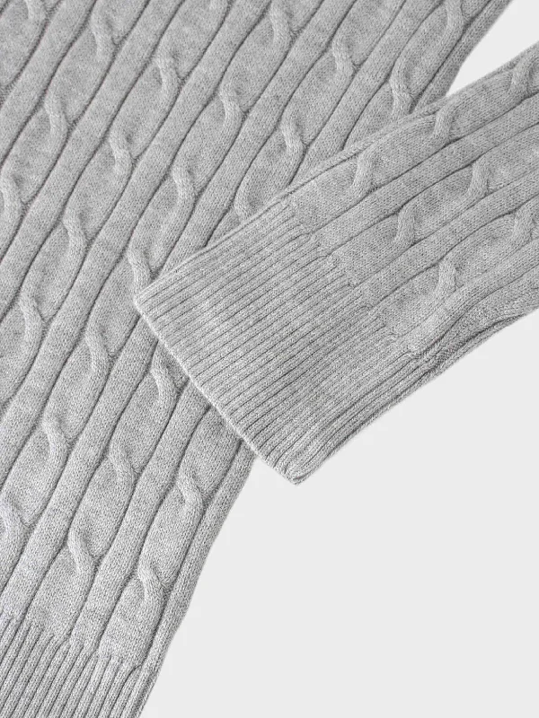 Knit Cable Sweater-Heathered Grey