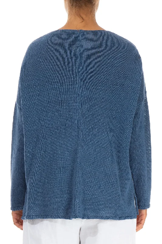 Loose Boxy Blue Linen Cardigan