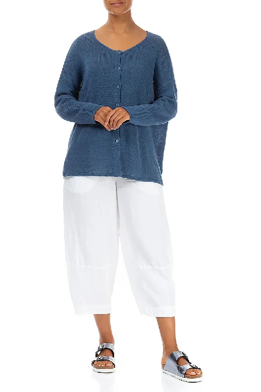 Loose Boxy Blue Linen Cardigan