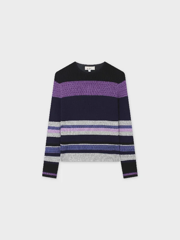 Lurex Stripe Sweater-Purple/Blue