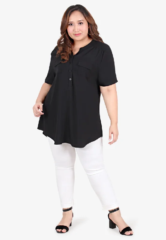 Sierra Short Sleeves Granddad Shirt - Black