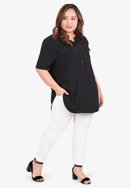 Sierra Short Sleeves Granddad Shirt - Black