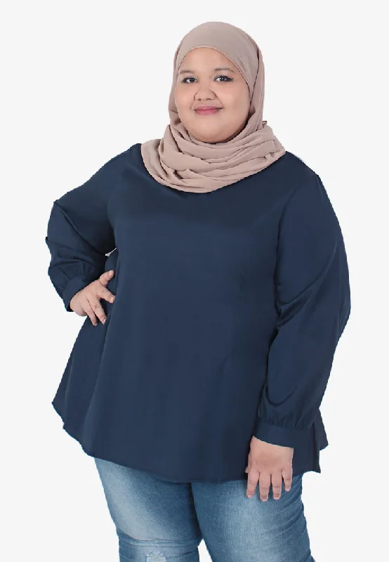 Whitley V-neck Flared Blouse - Navy Blue