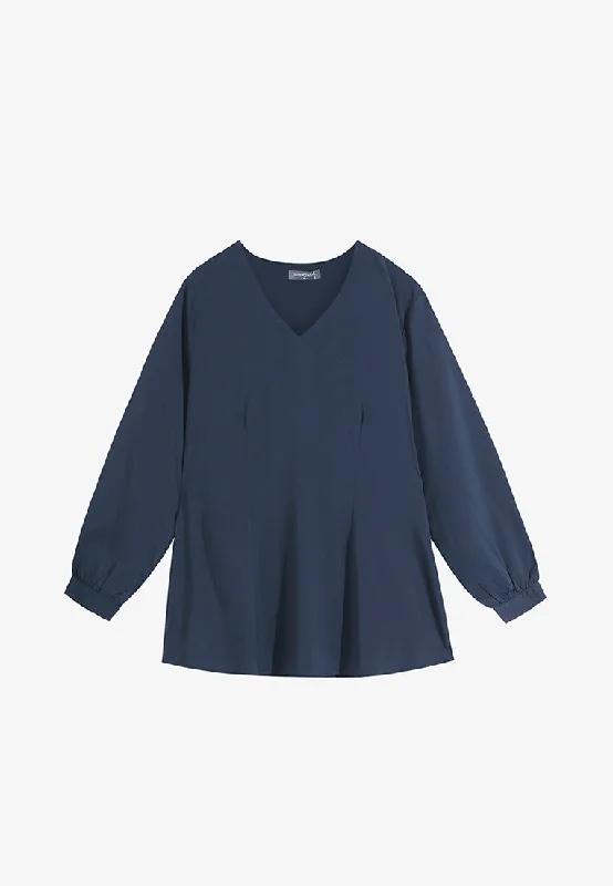 Whitley V-neck Flared Blouse - Navy Blue