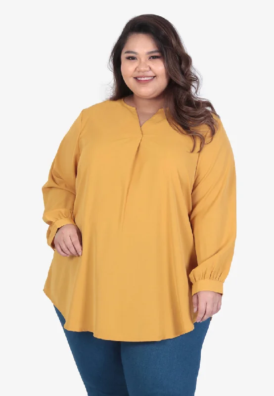 Mauve Minimalist Puff Sleeves Blouse - Mustard Yellow