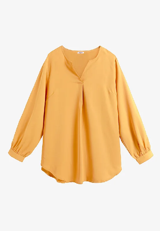 Mauve Minimalist Puff Sleeves Blouse - Mustard Yellow