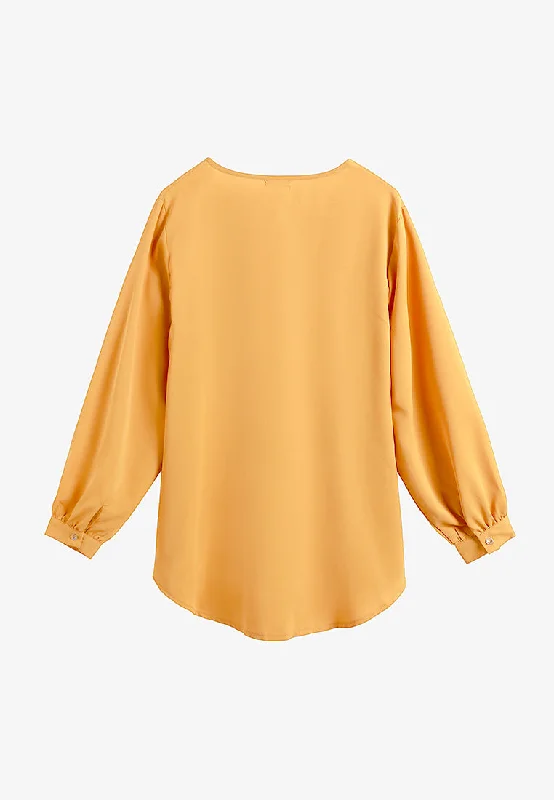 Mauve Minimalist Puff Sleeves Blouse - Mustard Yellow