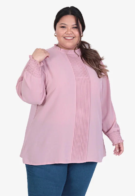 Lindsay Longline Pleated High Neck Blouse - Pink