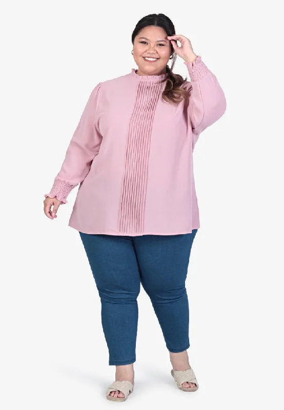 Lindsay Longline Pleated High Neck Blouse - Pink