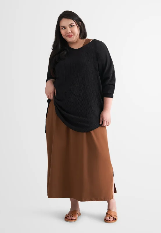 Wanetta Waffle Scoop Neck Knitted Long Top - Dark Green