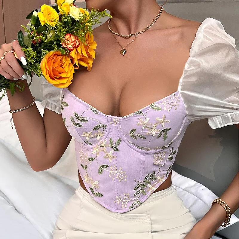 KittenAlarm - Myra V-Neck Floral Print Bustier Top