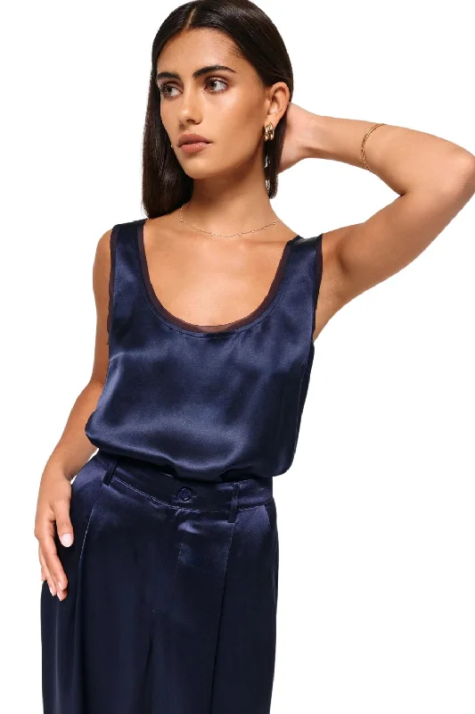 Nilou Chiffon Trim Camisole in Navy