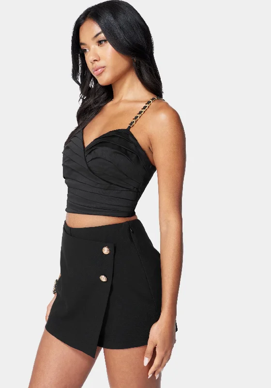 Pleated Chain Strap Bustier Top