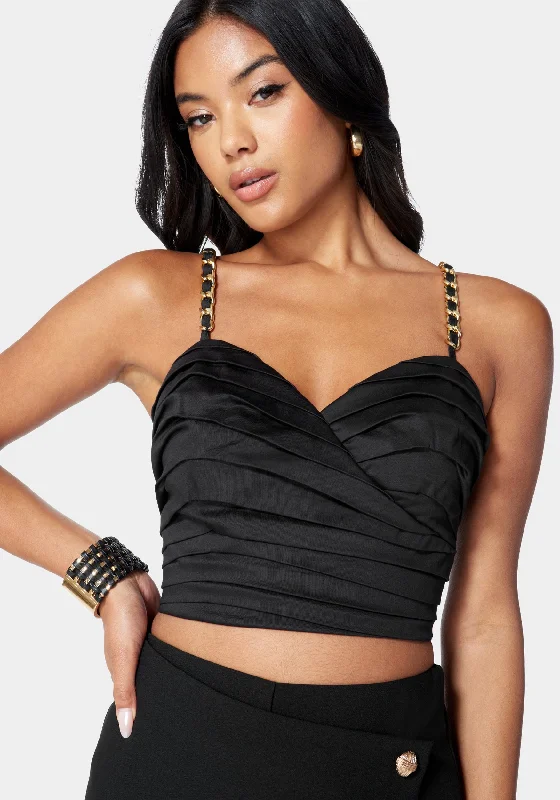 Pleated Chain Strap Bustier Top