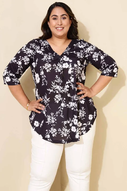 Plus Size Black White Floral Top