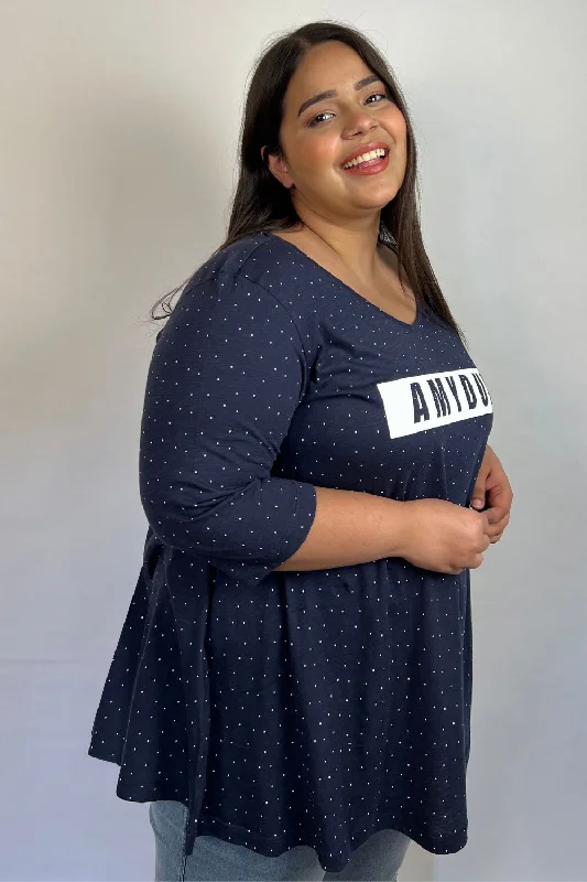 Plus Size Navy Polka Tshirt