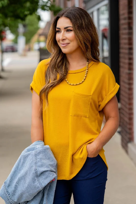 Pocket Accented Cuffed Sleeve Tee