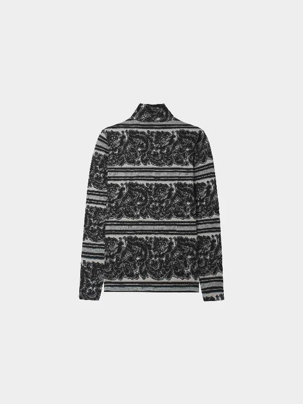 Printed Modal Turtleneck-Paisley Grey