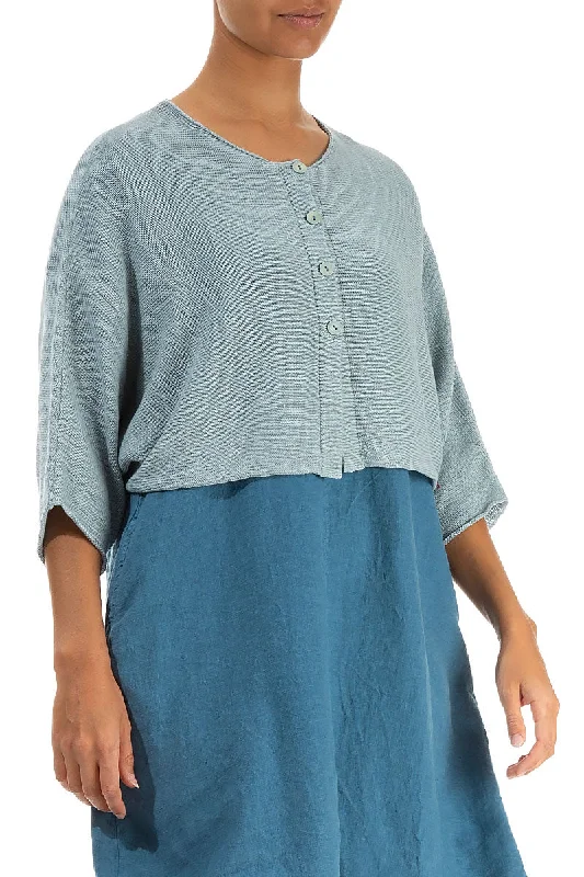 Rounded Sky Blue Linen Cardigan