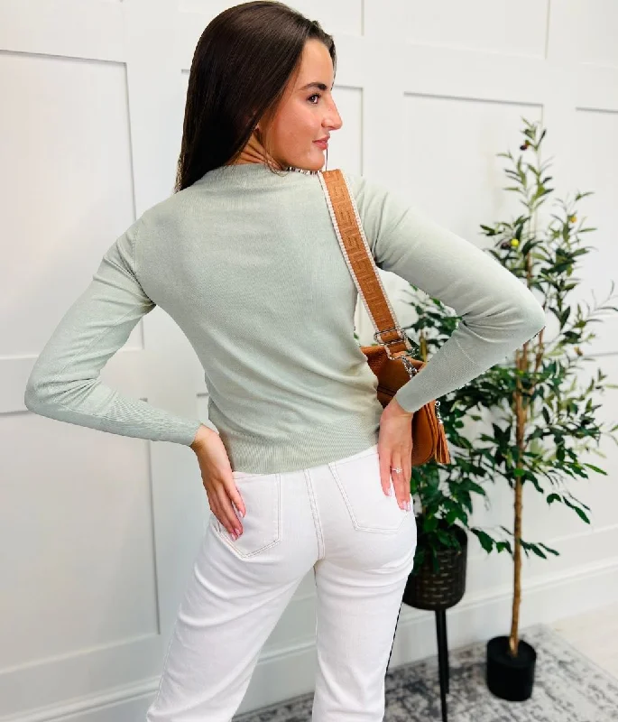 Sage Classic Round Neck Cardigan