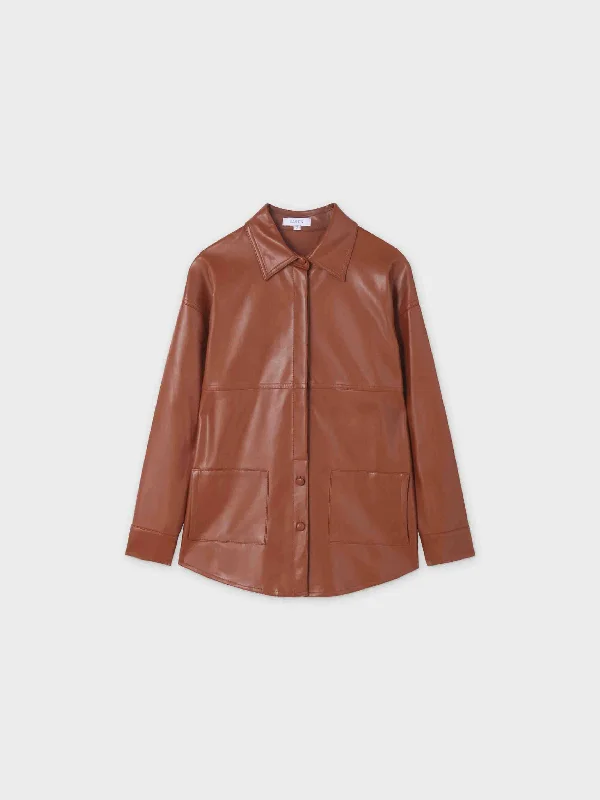 Snap Down Shacket-Cognac Leather