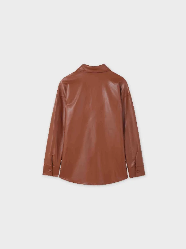 Snap Down Shacket-Cognac Leather