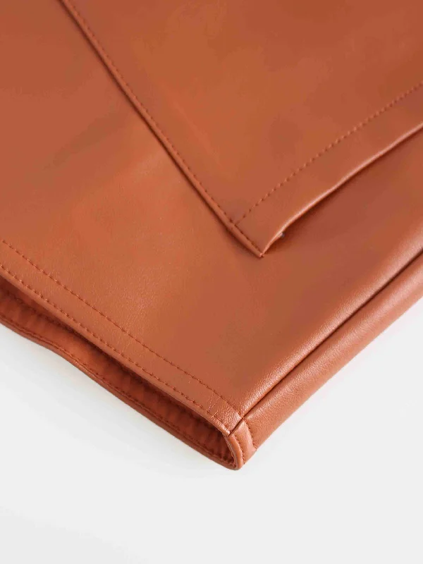 Snap Down Shacket-Cognac Leather