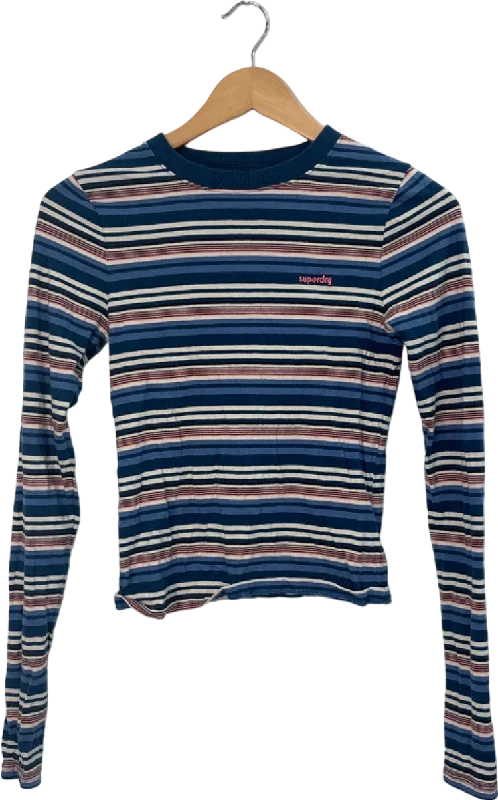 Superdry Navy Striped Long Sleeve Top UK 8