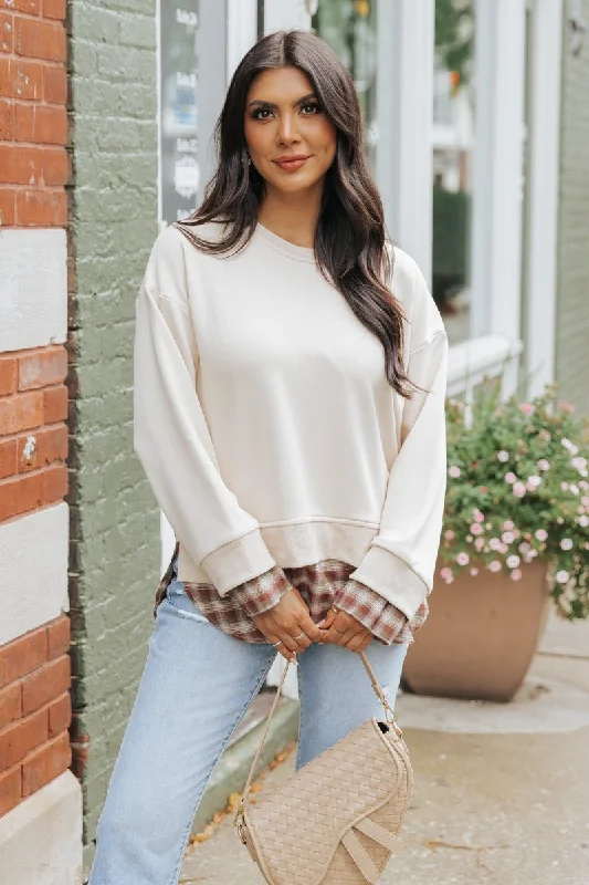 Taupe Plaid French Terry Sweatshirt