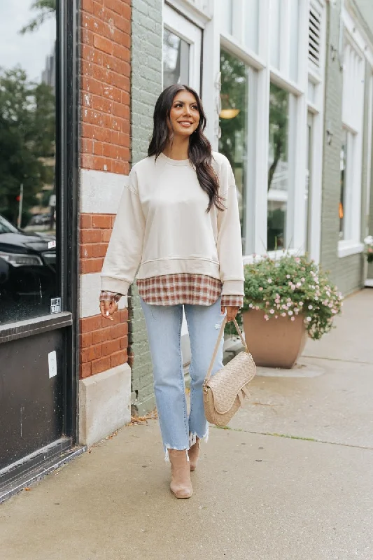 Taupe Plaid French Terry Sweatshirt