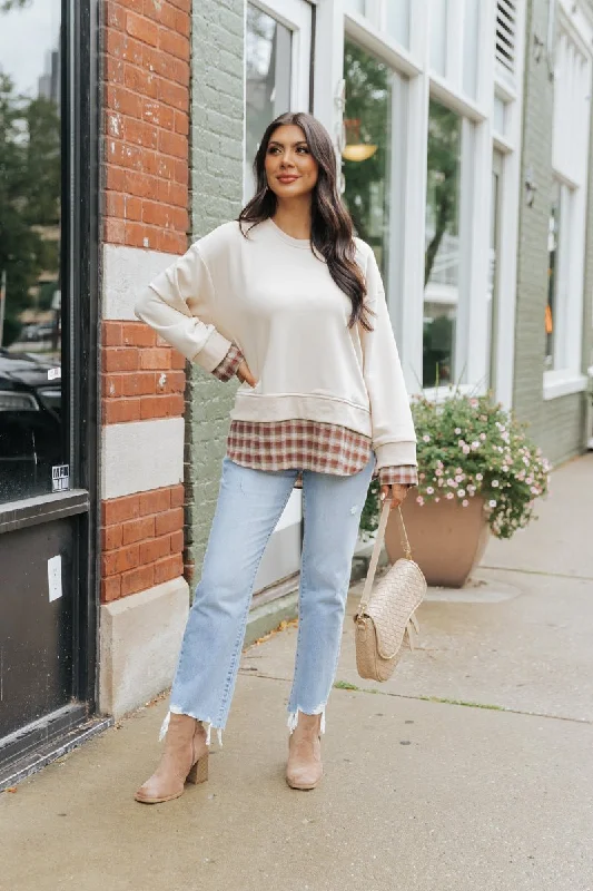 Taupe Plaid French Terry Sweatshirt