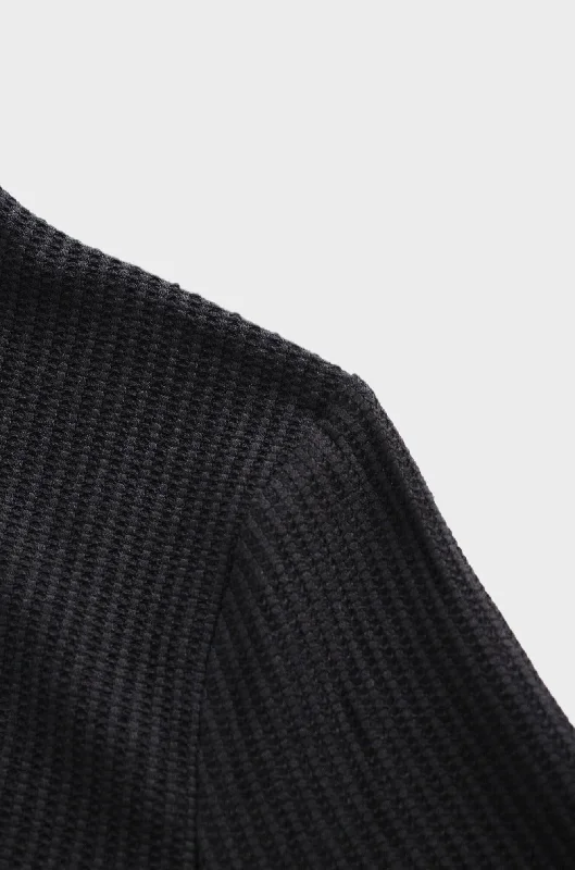 Textured Stretch Turtleneck-Black