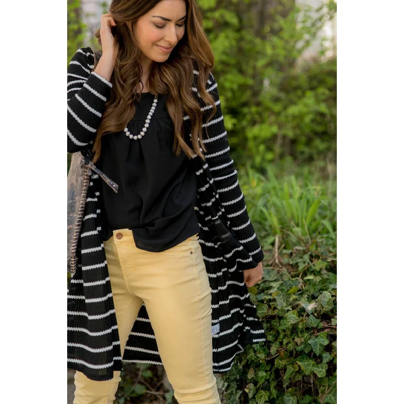 Textured Striped Tunic Cardigan