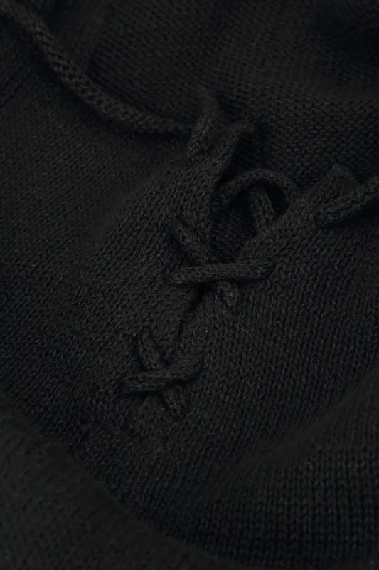 Tie Up Detail Black Linen Cardigan