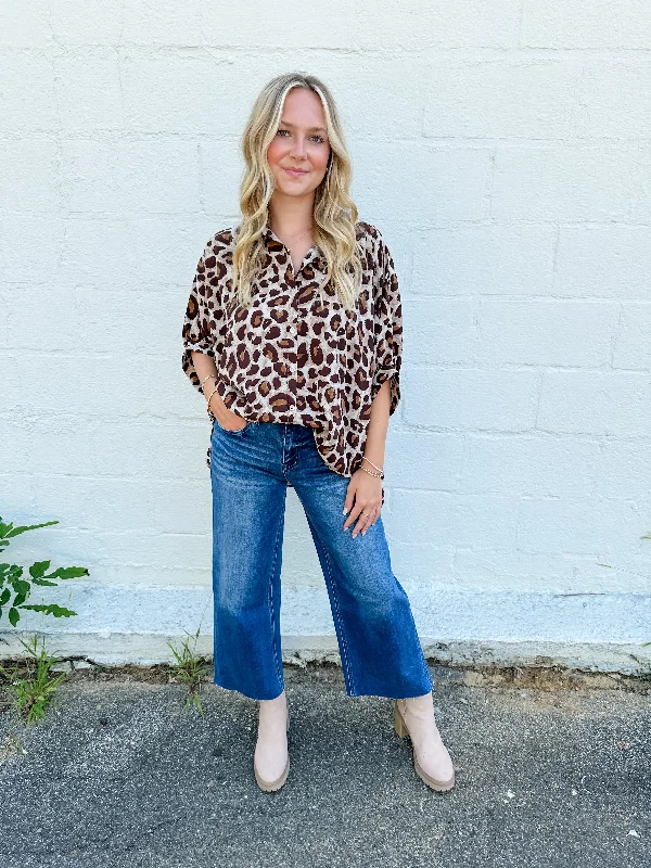 Leopard Print Button Front Top