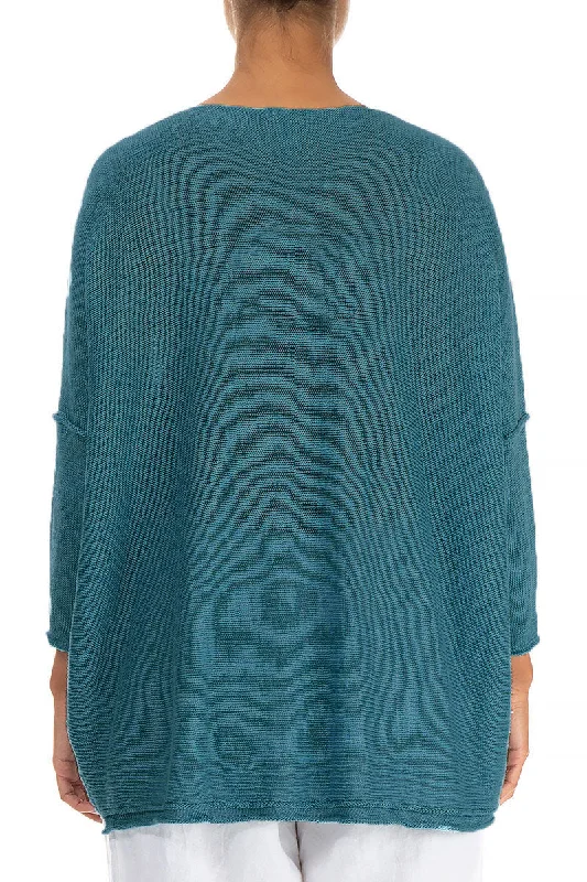 Two Pockets Teal Linen Jumper