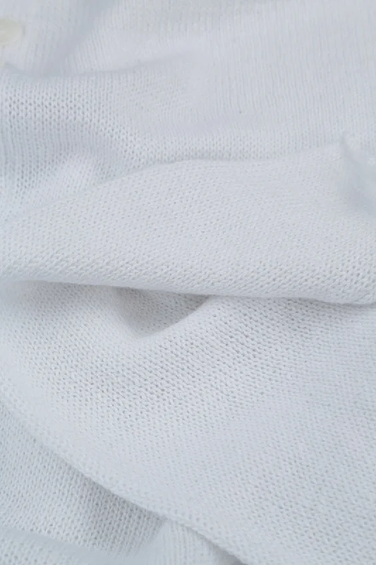 V-Neck Overlap White Linen Jumper