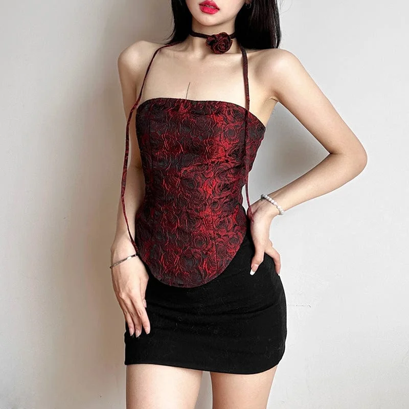 Women's Gothic Rose Printed Halterneck Tank Top