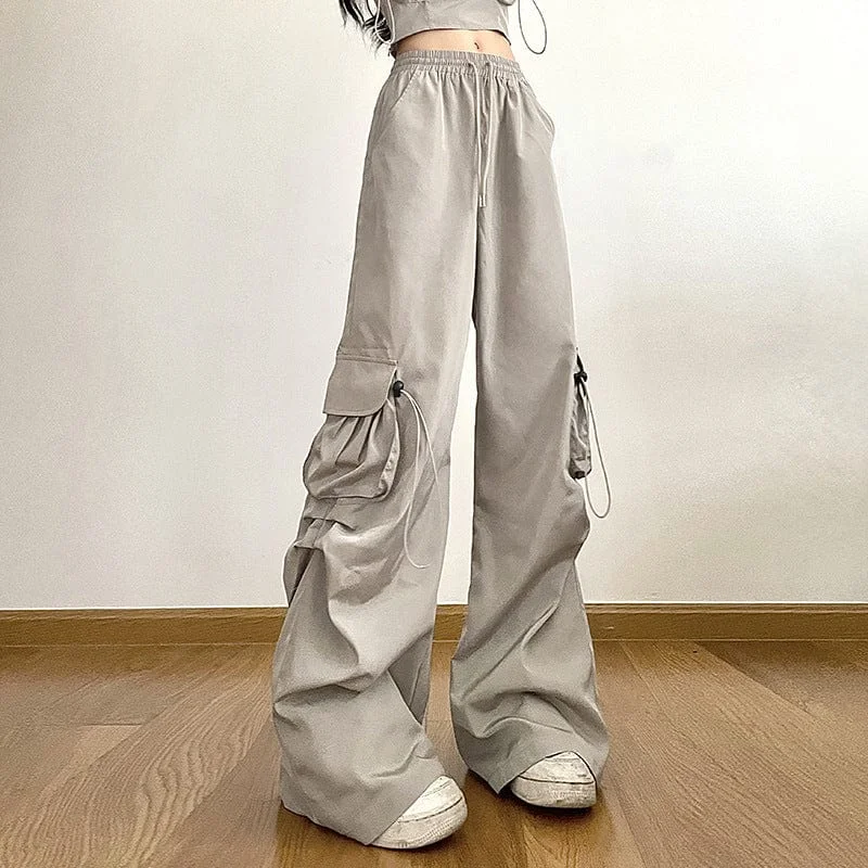 Women's Grunge Big-pocket Drawstring Casual Pants