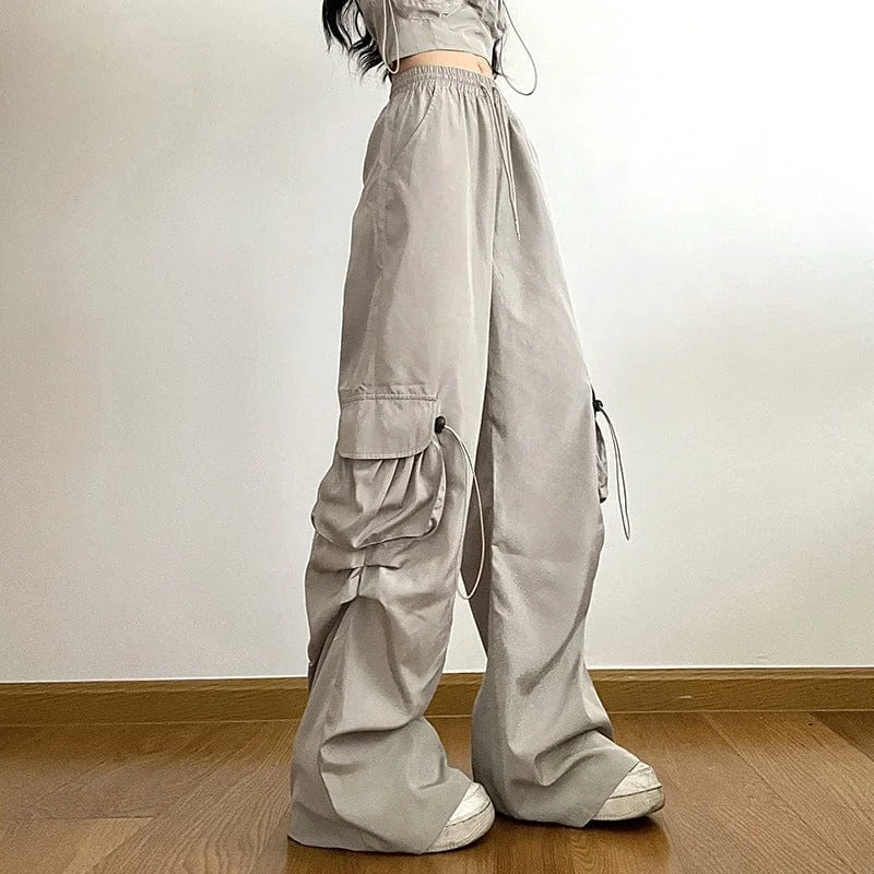 Women's Grunge Big-pocket Drawstring Casual Pants