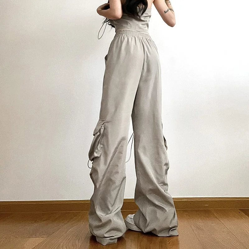 Women's Grunge Big-pocket Drawstring Casual Pants