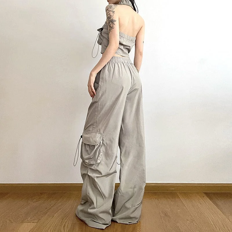 Women's Grunge Big-pocket Drawstring Casual Pants