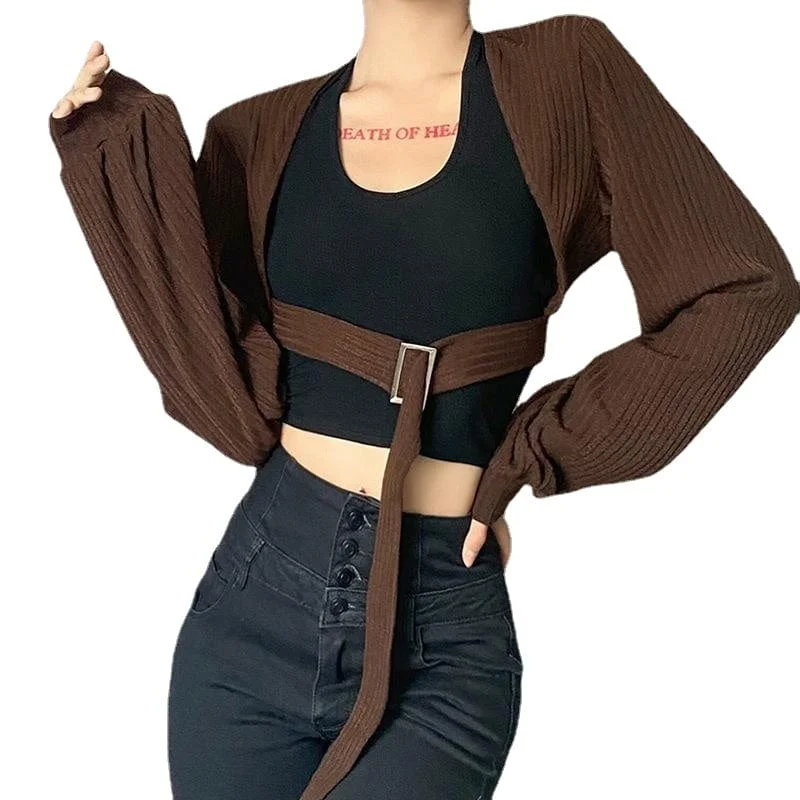 Women's Punk Batwing Sleeved Buckle Short Cardigan