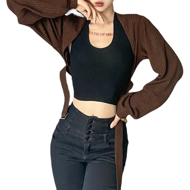 Women's Punk Batwing Sleeved Buckle Short Cardigan