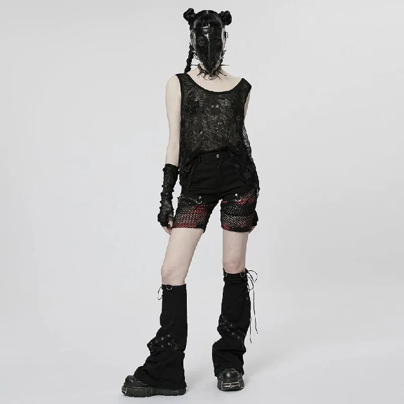 Women's Punk Skull Mesh Tank Top with Oversleeves